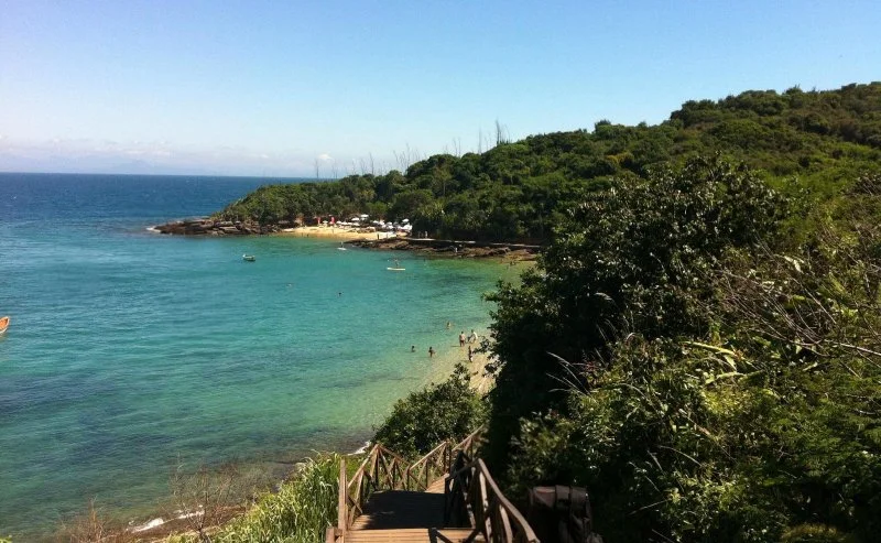Praia Azedinha, rodeada de vegetación y un mar color esmeralda